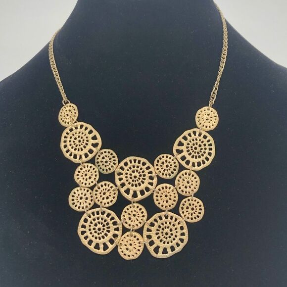 Multi Disk Bib Necklace In Gold tone - Picture 2 of 2
